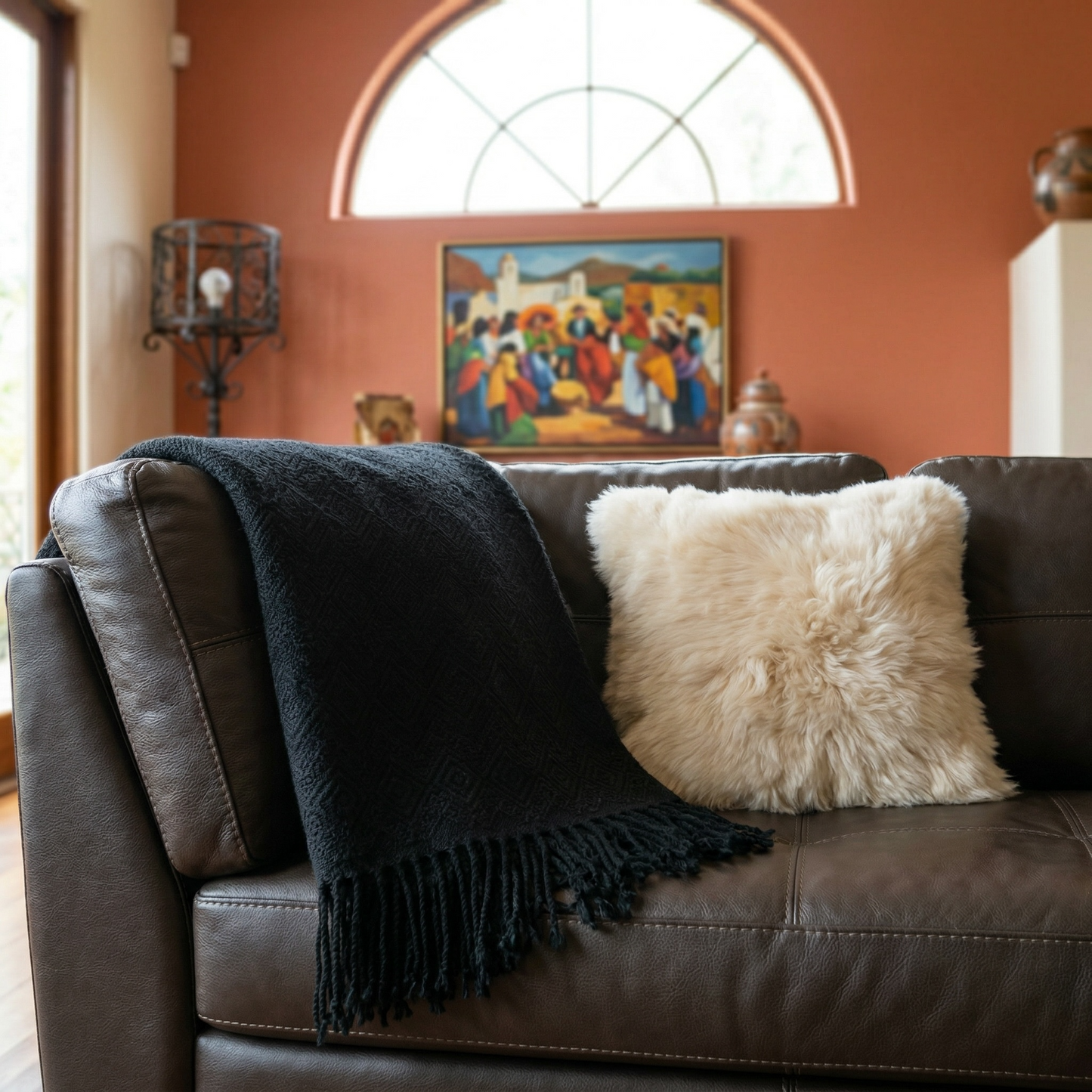 Handmade Black Alpaca throw blanket. Hypoallergenic.