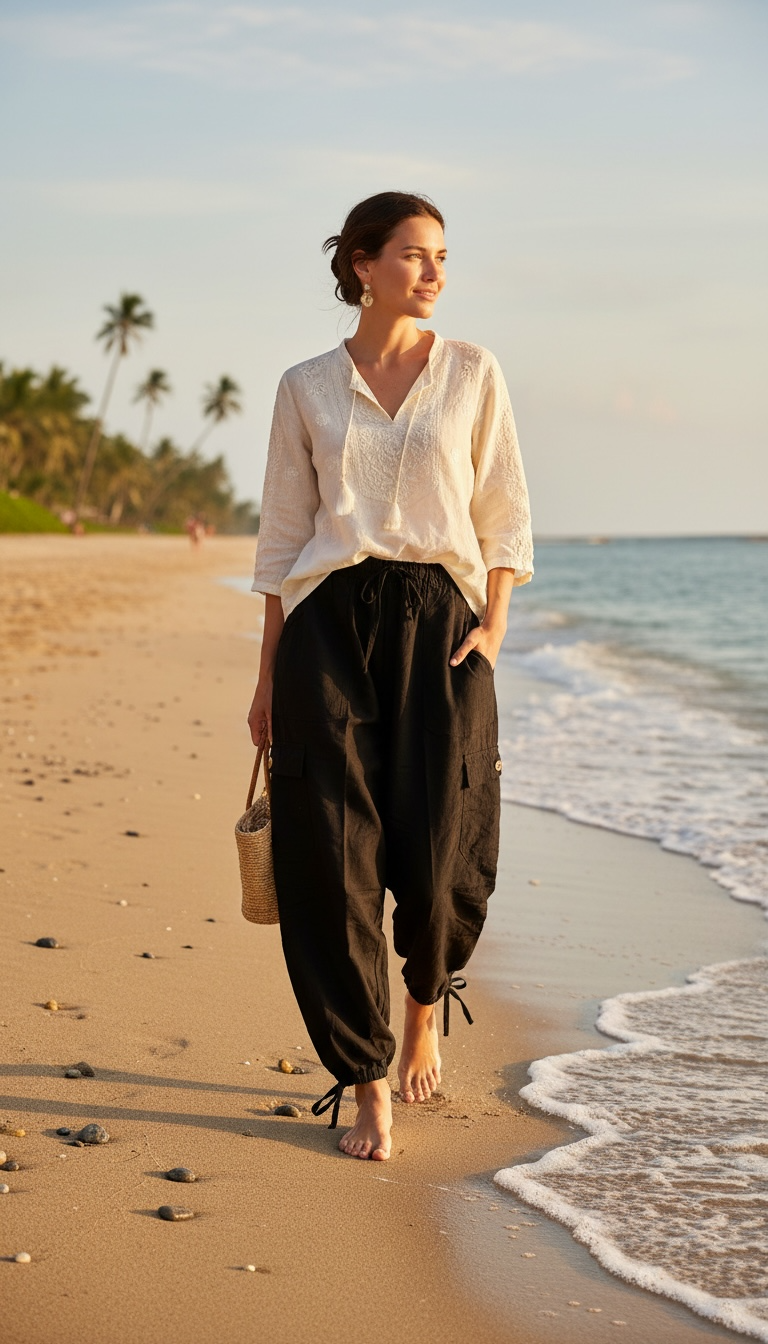 Luxury Solid Color Boho Harem Pants | Peruvian Pima Cotton Resort & Beach Pants for Women