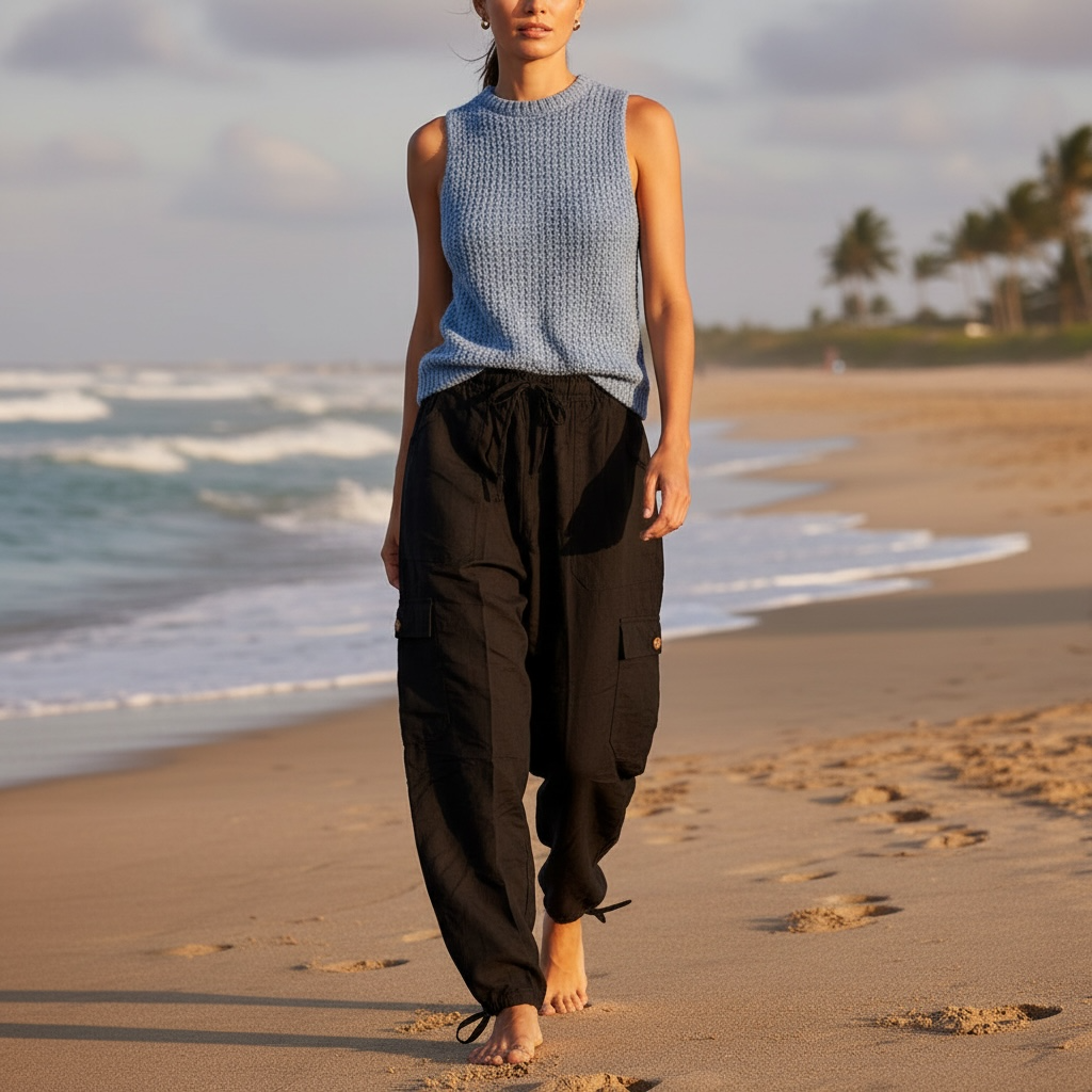Luxury Solid Color Boho Harem Pants | Peruvian Pima Cotton Resort & Beach Pants for Women
