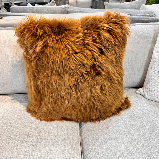 Luxury Baby Alpaca Fur Pillow – Andean Cognac | 20x20 Handmade Accent Pillow | Ultra Soft Hypoallergenic Home Décor