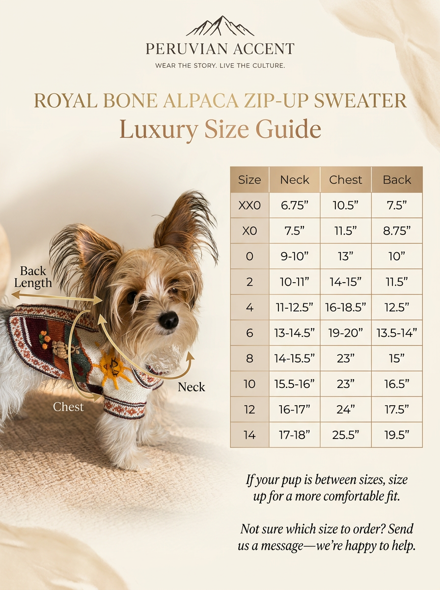 Royal BONE color Zip UP  Dog Sweater All Sizes (XX0-14)