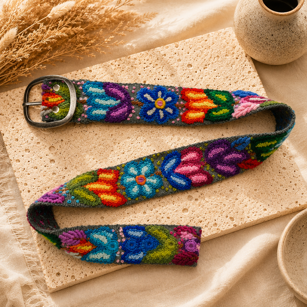 Hand-Embroidered Peruvian Boho Belt – SIZE SMALL