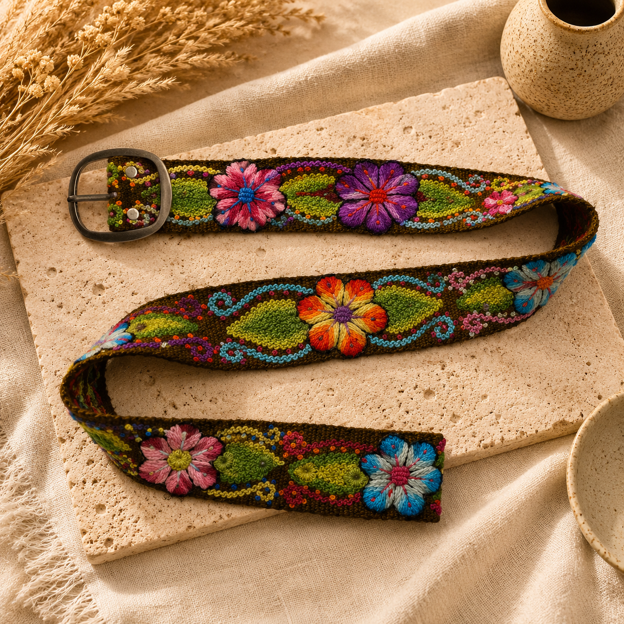 Hand-Embroidered Peruvian Boho Belt – SIZE SMALL
