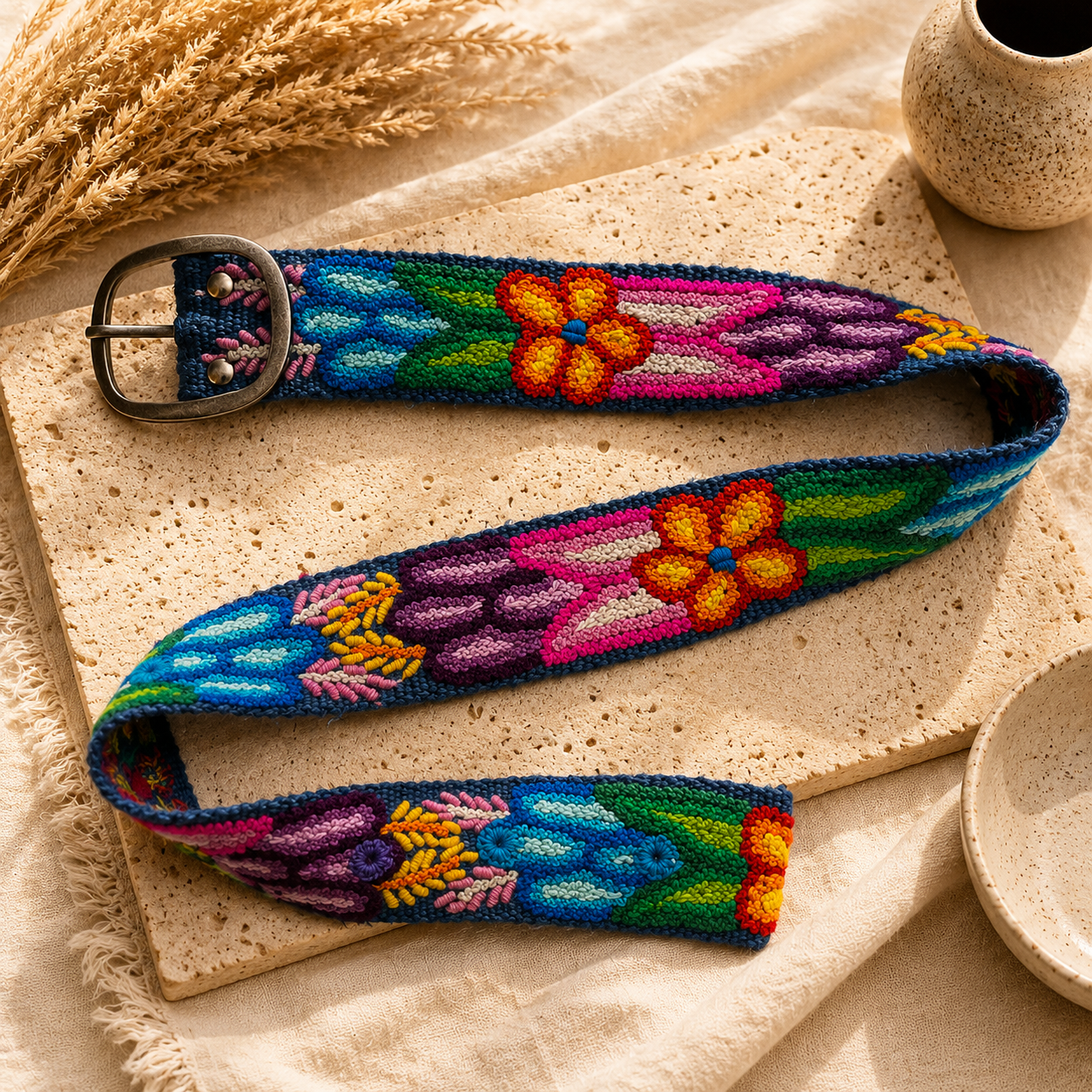 Hand-Embroidered Peruvian Boho Belt – SIZE SMALL
