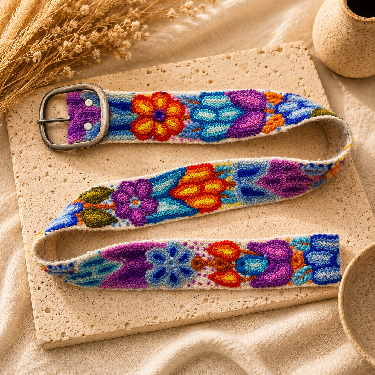 Hand-Embroidered Peruvian Boho Belt – SIZE SMALL