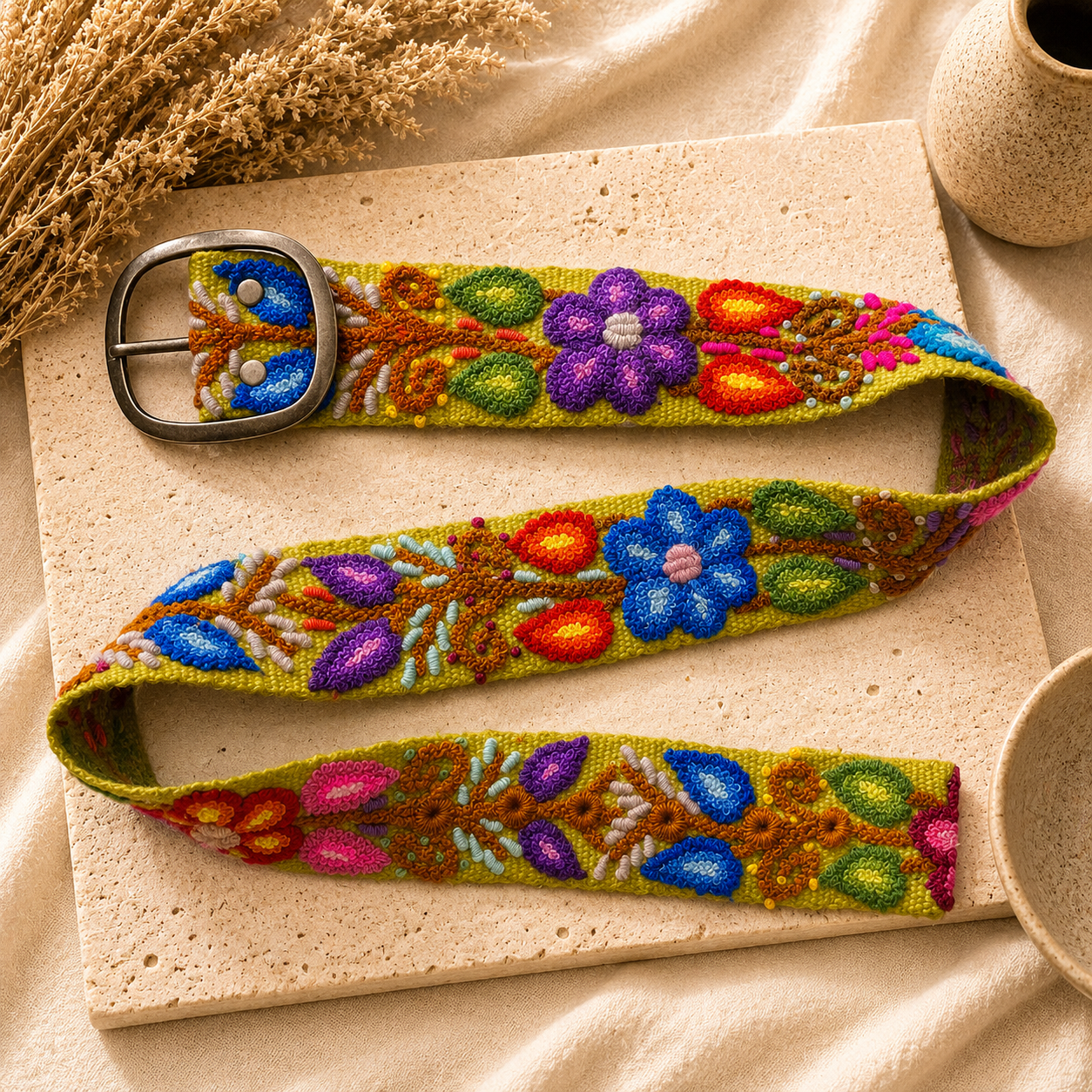 Hand-Embroidered Peruvian Boho Belt – SIZE SMALL