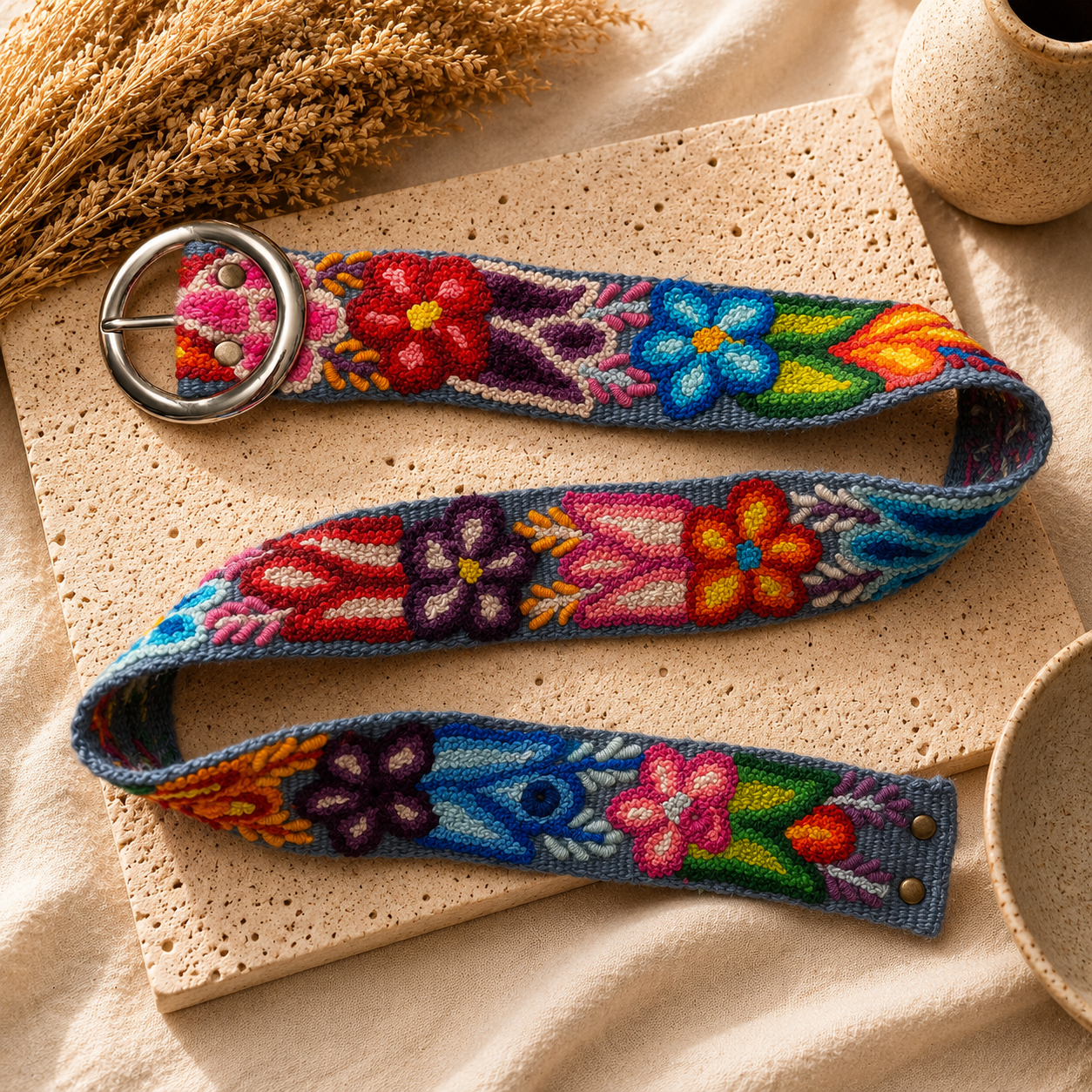 Hand-Embroidered Peruvian Boho Belt – SIZE SMALL