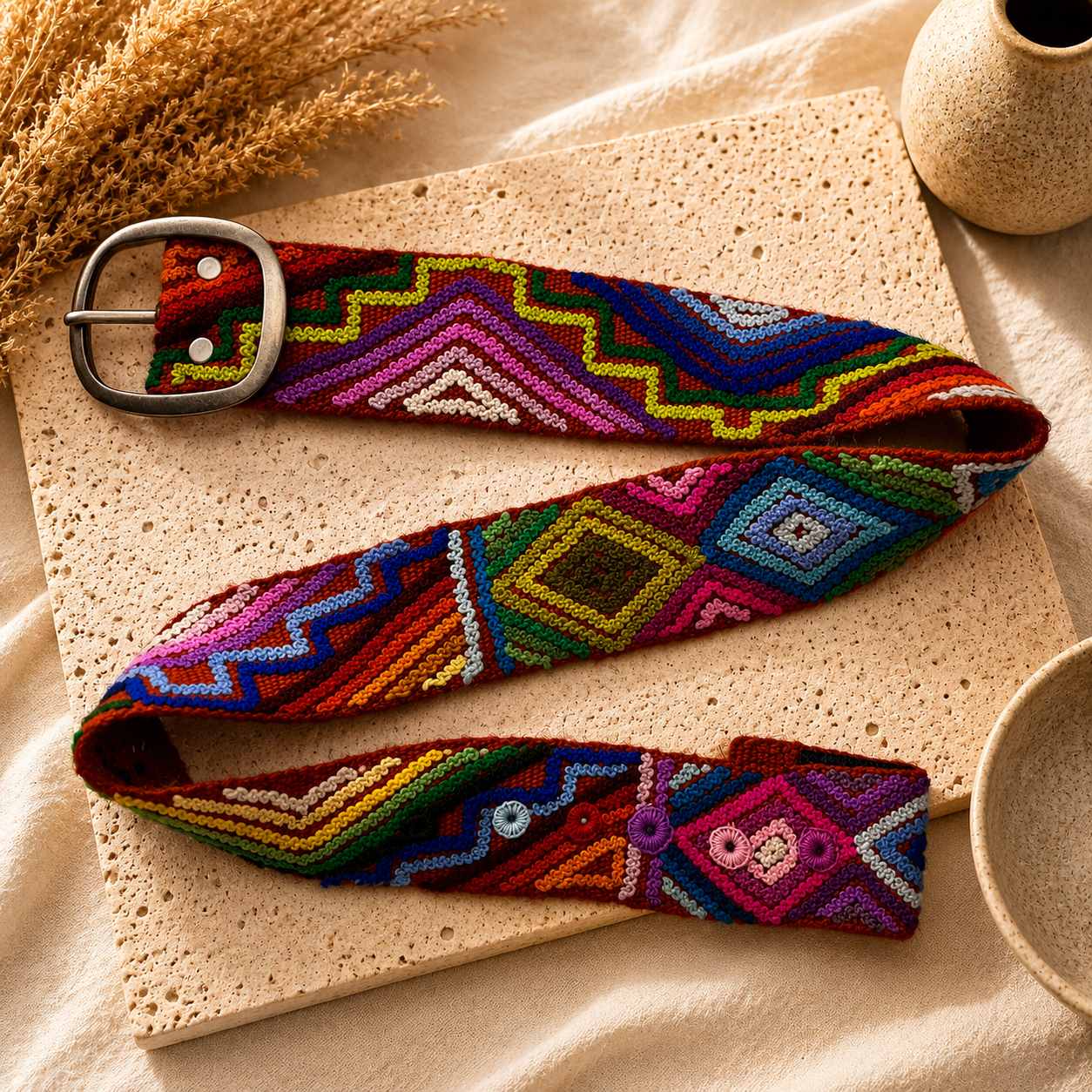 Hand-Embroidered Peruvian Boho Belt – SIZE SMALL