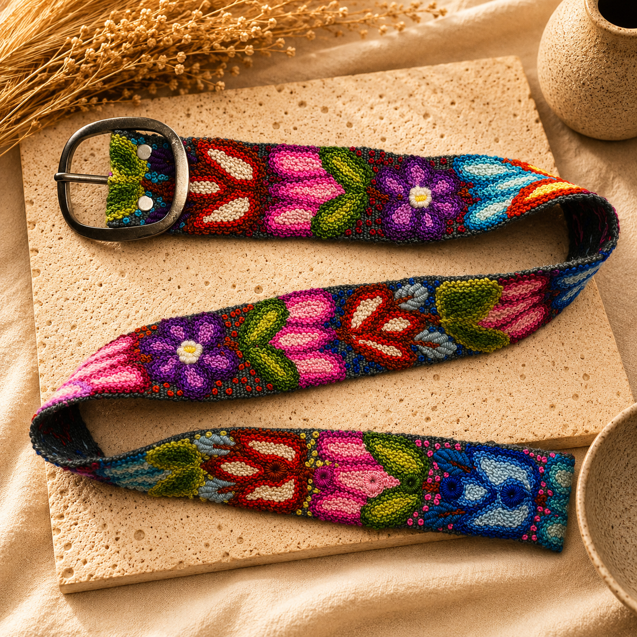 Hand-Embroidered Peruvian Boho Belt – SIZE SMALL
