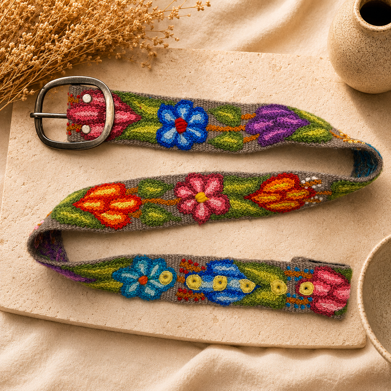 Hand-Embroidered Peruvian Boho Belt – SIZE SMALL