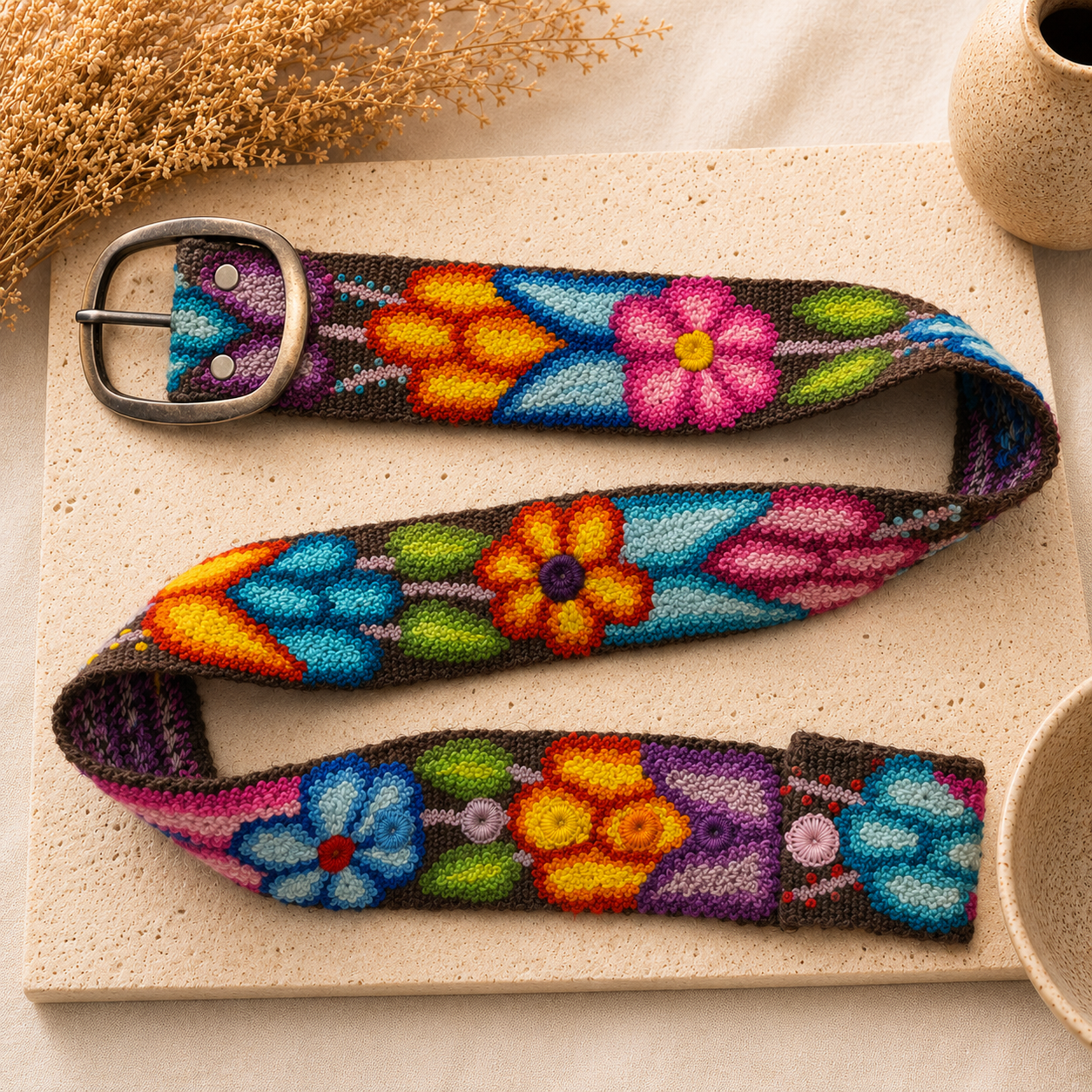 Hand-Embroidered Peruvian Boho Belt – SIZE SMALL