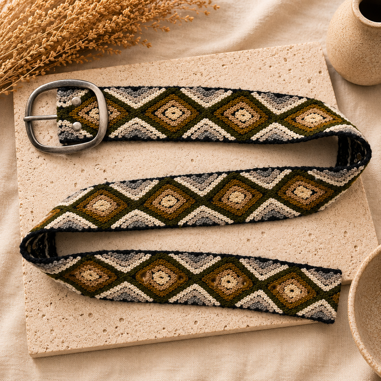 Hand-Embroidered Peruvian Boho Belt – SIZE SMALL