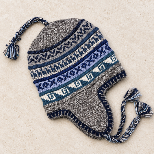 Reversible Alpaca Chullo Beanie (ROUND EAR). Size L.