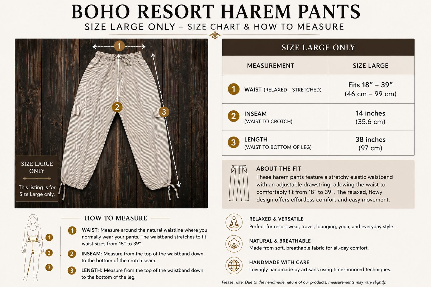 Luxury Boho Resort Harem Pants | Size Large Coastal Lounge Pants