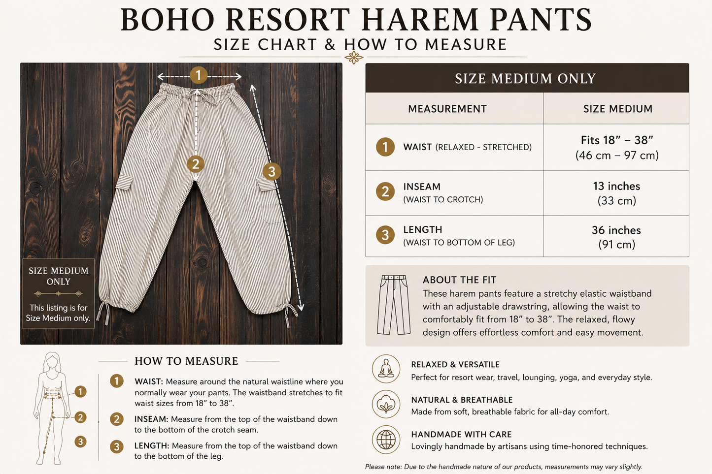 Luxury Boho Resort Harem Pants | Size Medium Coastal Lounge Pants