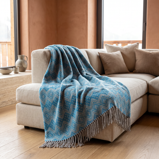 Teal and Charcoal Alpaca throw blanket