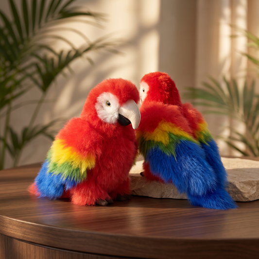 Luxury Scarlet Macaw Stuffed Animal – Handmade Baby Alpaca Fur Plush from Peru