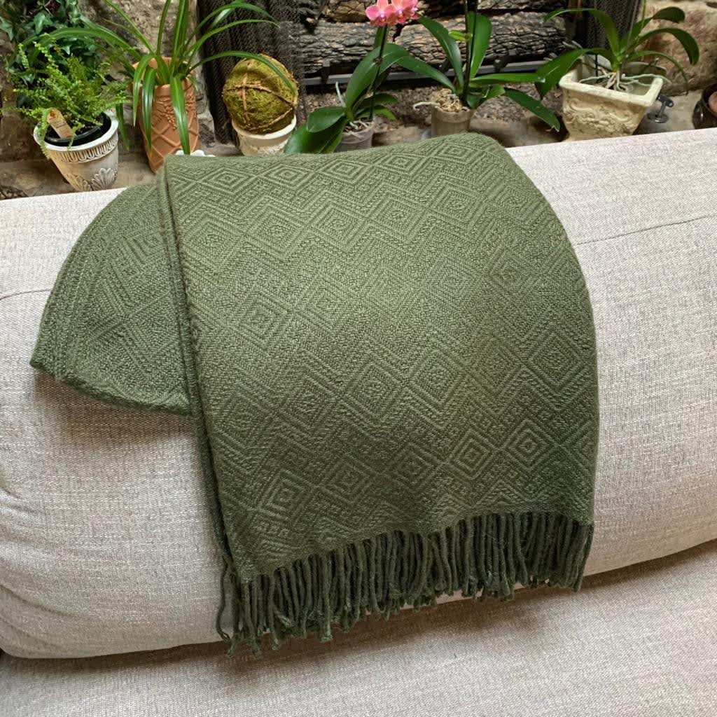 Hand-loomed Military Green Alpaca throw blanket