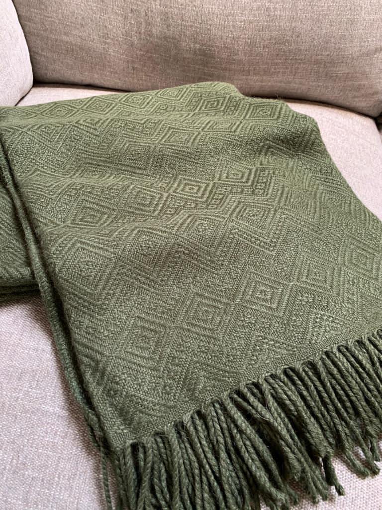 Hand-loomed Military Green Alpaca throw blanket