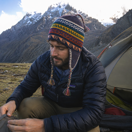 Reversible Alpaca Chullo Beanie (ROUND EAR). Size L.