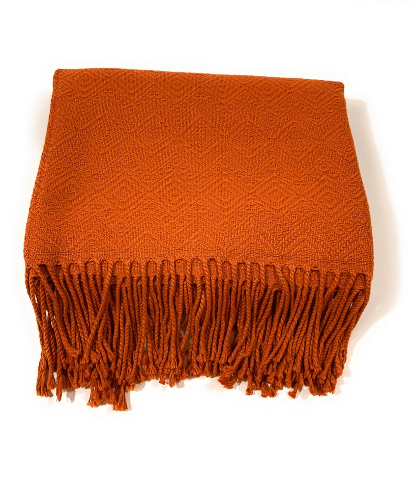 Hand-loomed, Luxury Orange Alpaca Blanket by Peruvian Accent