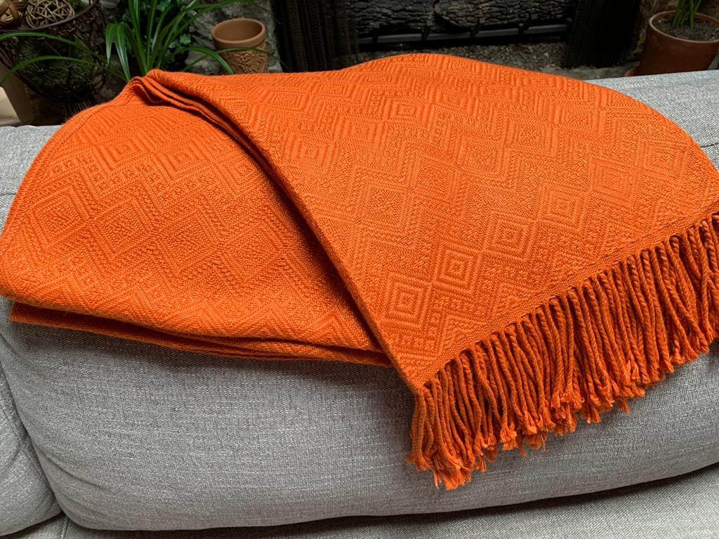 Hand-loomed, Luxury Orange Alpaca Blanket by Peruvian Accent