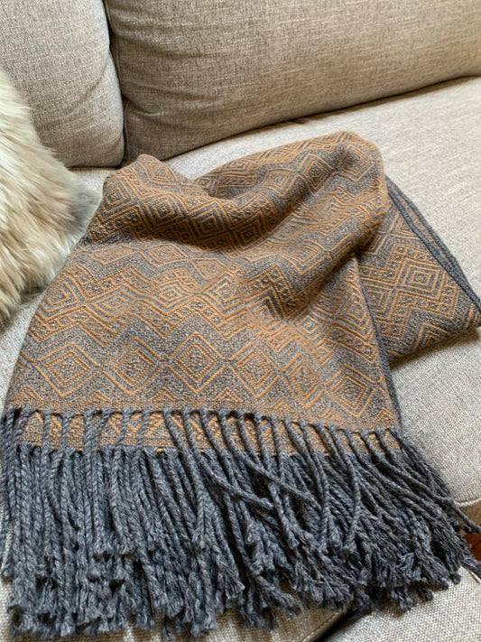 Hand-loomed Dark Chocolate and Charcoal Alpaca throw blanket