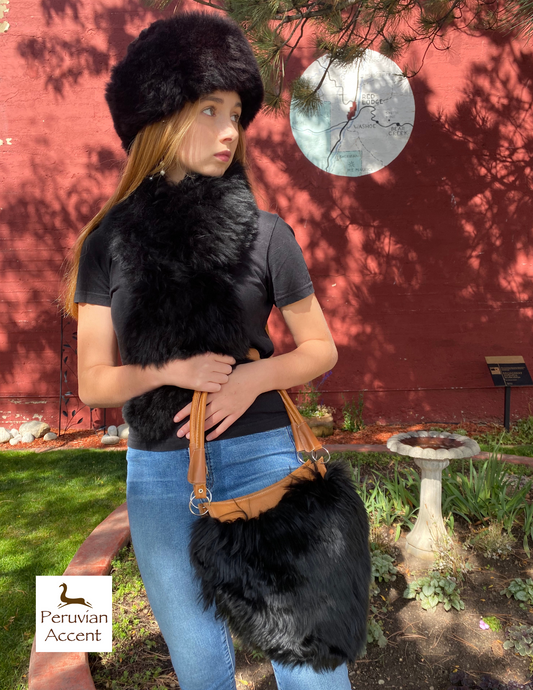 Luxury Handmade Suri Alpaca fur Purse. Black