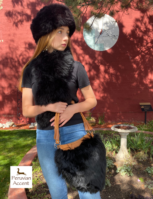 Handmade Suri Alpaca fur Purse. Black