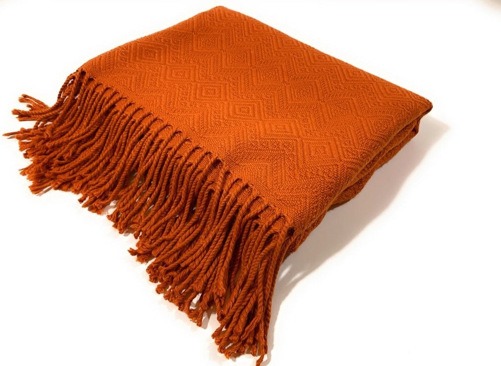 Hand-loomed, Luxury Orange Alpaca Blanket by Peruvian Accent