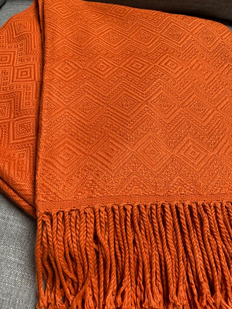 Hand-loomed, Luxury Orange Alpaca Blanket by Peruvian Accent