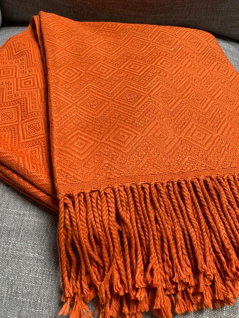 Hand-loomed, Luxury Orange Alpaca Blanket by Peruvian Accent