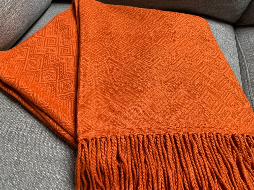 Hand-loomed, Luxury Orange Alpaca Blanket by Peruvian Accent