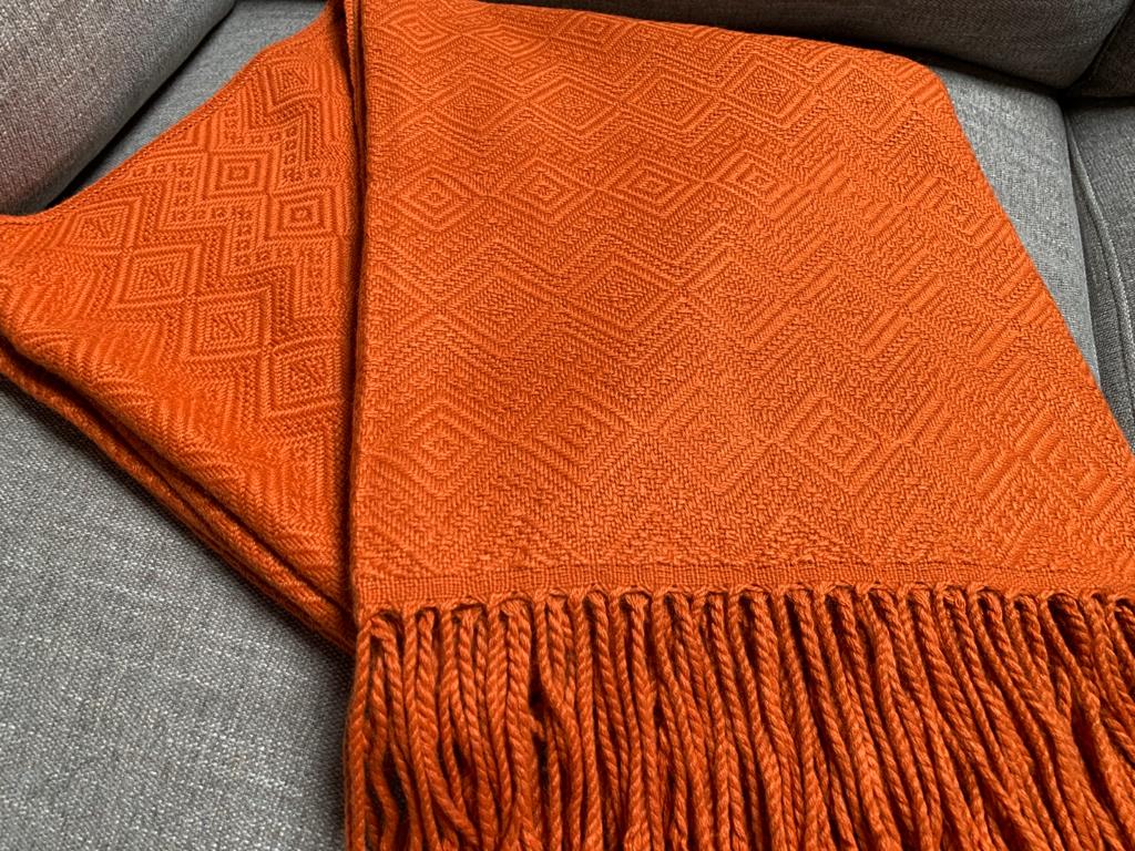 Hand-loomed, Luxury Orange Alpaca Blanket by Peruvian Accent