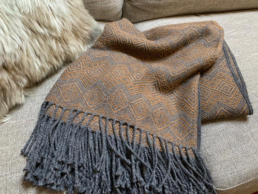 Hand-loomed Dark Chocolate and Charcoal Alpaca throw blanket