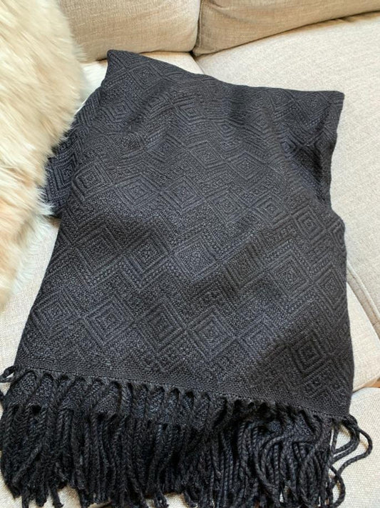Handmade Black Alpaca throw blanket. Hypoallergenic.
