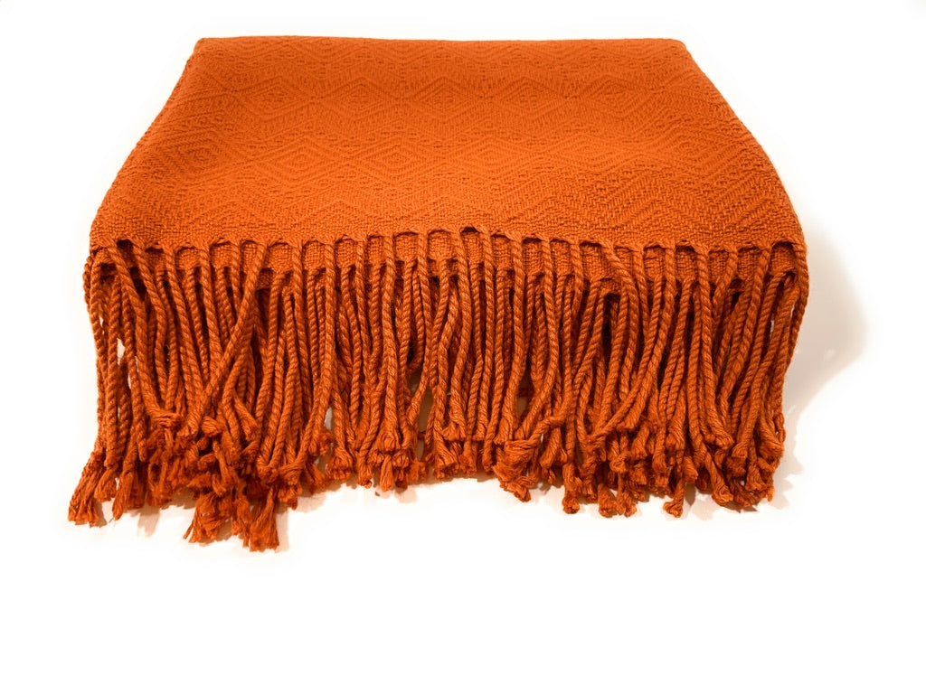 Hand-loomed, Luxury Orange Alpaca Blanket by Peruvian Accent