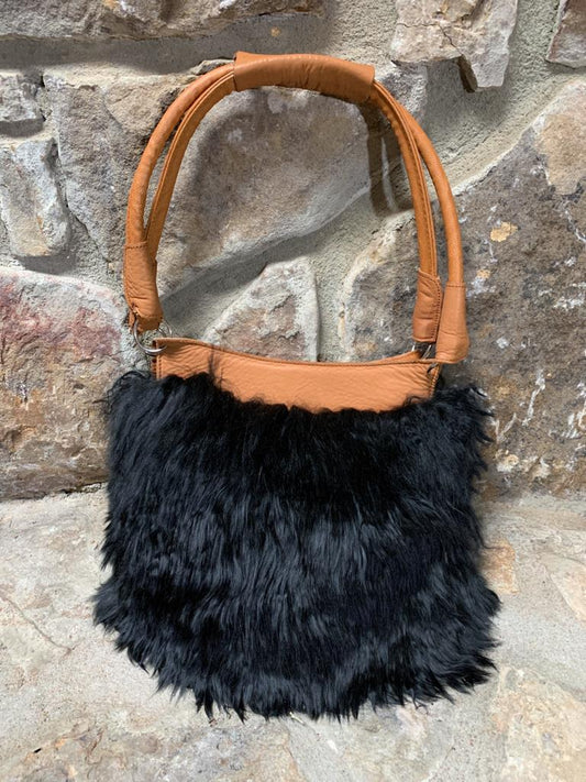 Luxury Handmade Suri Alpaca fur Purse. Black