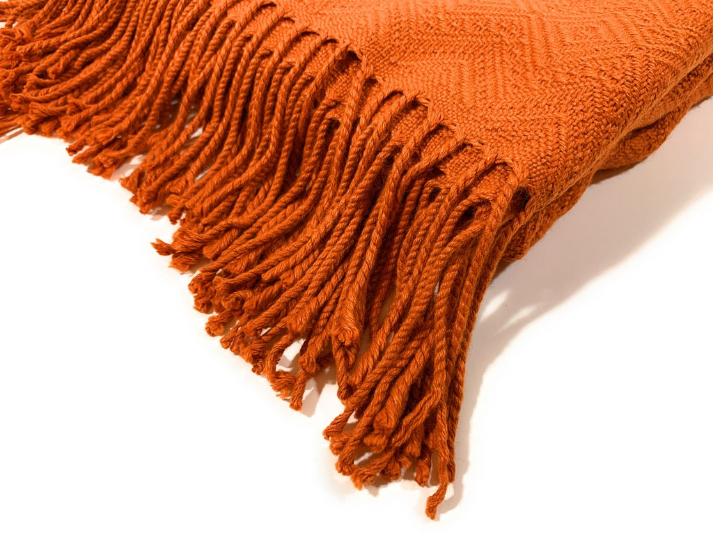 Hand-loomed, Luxury Orange Alpaca Blanket by Peruvian Accent