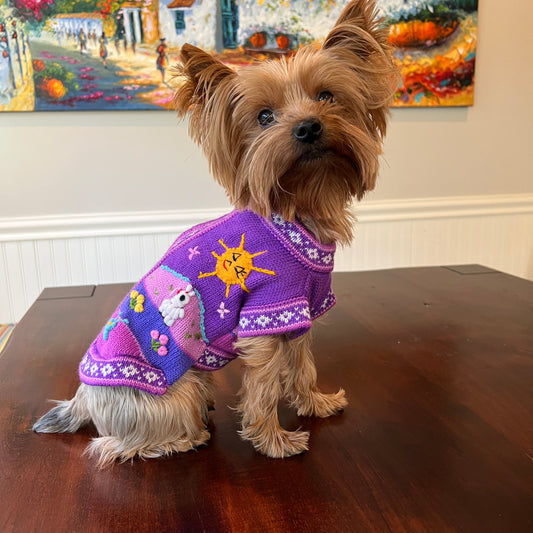 Lavender size X0 handmade sweater for teacups or puppies.