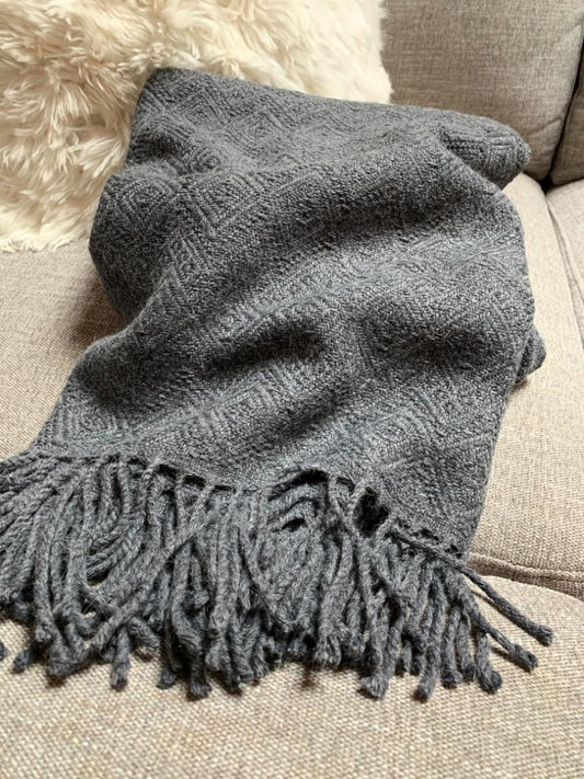 Charcoal Hand-loomed Alpaca throw blanket. Handmade in the Andes of peru by Peruvian Accent.